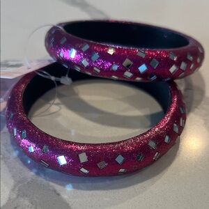 Forever 21 Hot Pink Glitter Bangle Bracelets with Silver Flek